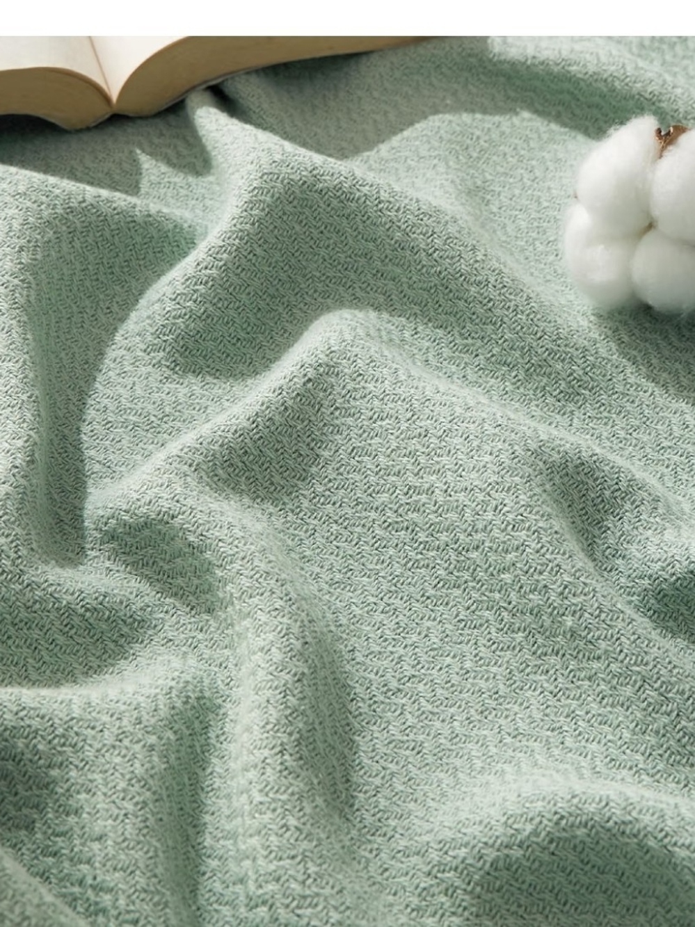 Soft Herringbone All CottonThrow Blanket - Sage Green TwinXL